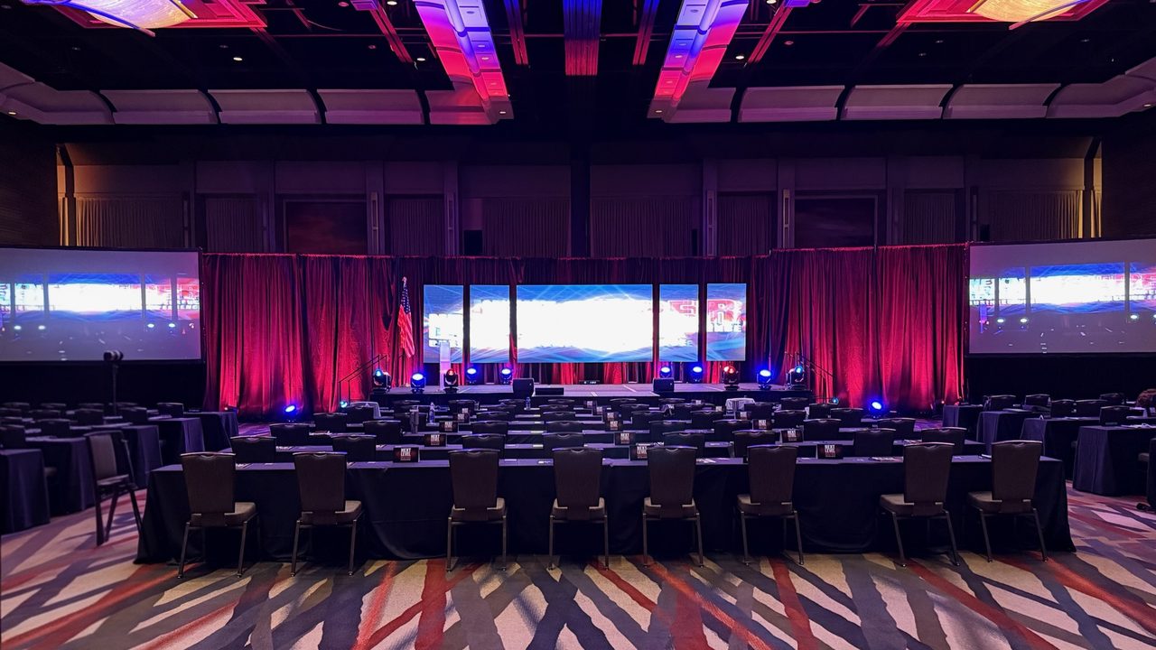 Corporate general session with dual-screen IMAG